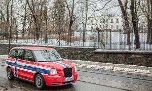 Electric Black Cab Turns Red, White and Blue for Norway