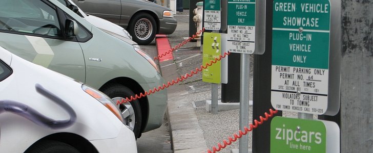 Three converted Prius Plug-In Hybrids Charging at San Francisco City Hall public recharging station