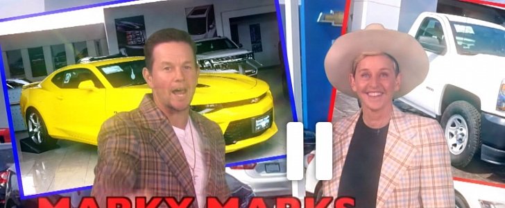 Mark Wahlberg promotes Chevrolet car dealership on The Ellen Show