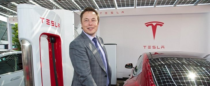 CEO Elon Musk at first UK Supercharger