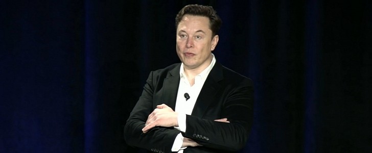 Elon Musk during a presentation on Tesla Live feed