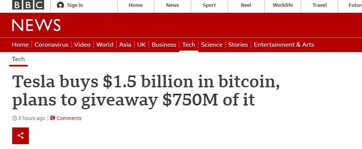 Fake BBC News that announces a Bitcoin giveaway held by Tesla CEO Elon Musk