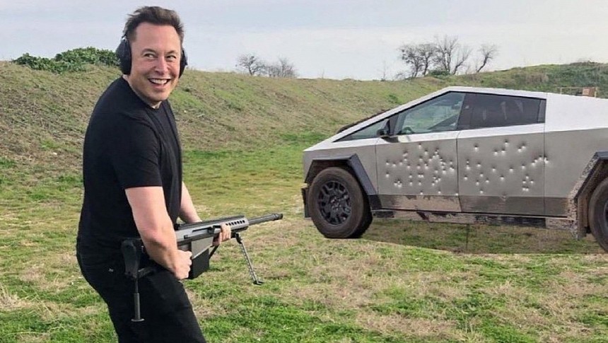 This photoshopped image of Elon Musk shooting a Cybertruck prototype is fake, but the fact that it is credible is concerning