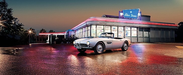 A restored BMW 507 Roadster that was once owned by Elvis Presley