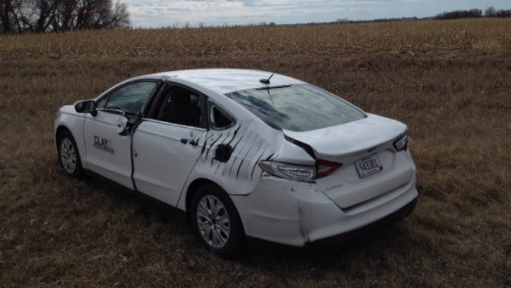 Ford Fusion sliced by a plane's propeller
