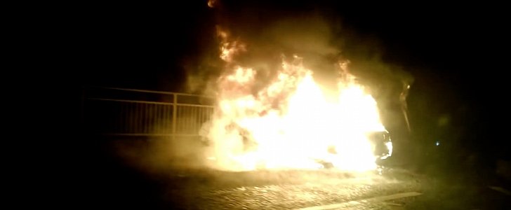 Lamborghini Murcielago on fire after crash