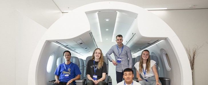 Five students were invited to visit the Embraer factory and present their cabin concepts