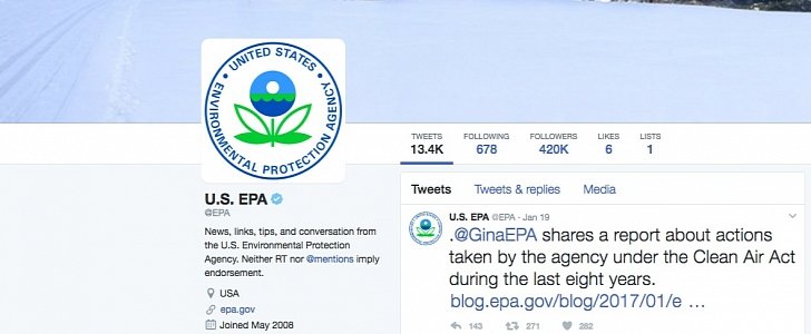 The EPA's official, verified profile on Twitter