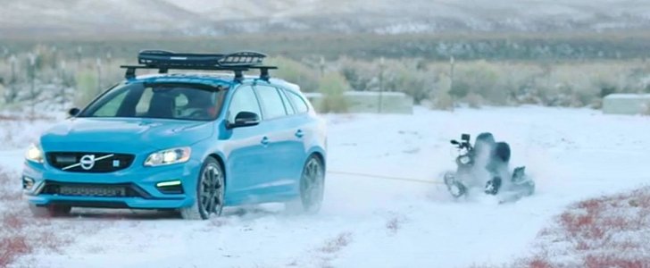Epic Volvo V60 Polestar Review Shows Cameraman Towed on a Tire During Drift