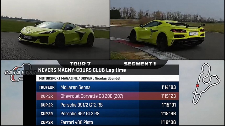 2023 Chevrolet Corvette Z06 Z07 Euro spec lapping the Magny-Cours circuit