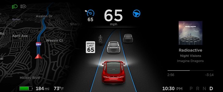 Tesla Model S operating on autopilot