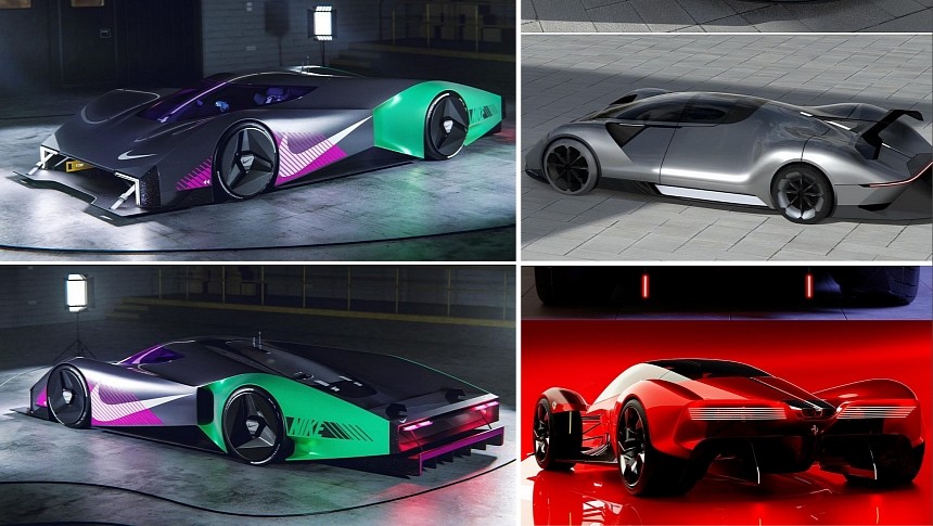 Nike hypercar, Ferrari Simmetria, Mercedes-Benz supercar renderings