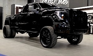 Evil-Looking Blacked-Out GMC Sierra Is Lifted to the Sky, Leaves Life on the Farm Behind