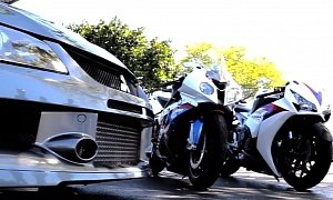 Extreme Mitsubishi Evo Goes Berserk, Races Tuned Honda CBR1000RR and BMW S1000RR