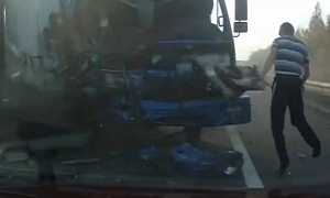 Extremely Lucky Truck Driver Lands On His Feet after Accident
