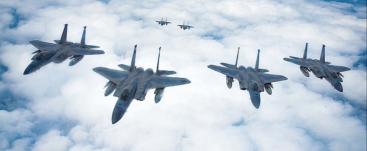 F-15 Eagles flying over North Carolina