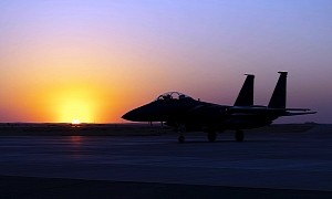 F-15E Strike Eagle Poses in Secret Southwest Asia Location, Sunset Makes for Epic Shot