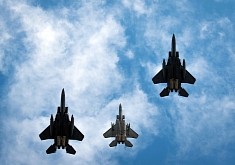 F-15s Fly Missing Man Formation, Honor Pilots Lost in the Battle of Britain