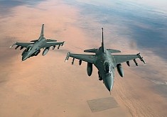 F-16 Fighting Falcons Chase KC-135 Stratotanker Over the Desert, They Look Full