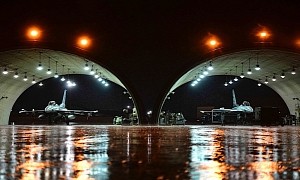 F-16 Fighting Falcons Hide From the Rain Under $30 Million Worth of Shelters