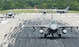 F-16 Vipers Doing an Elephant Walk Look Like Predators Out Hunting