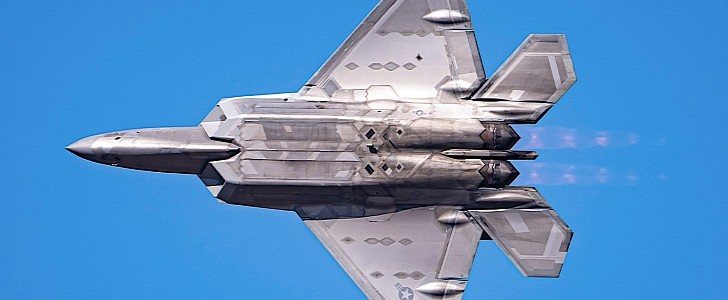 F-22 Raptor shows vulnerable underside with no fear