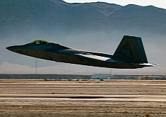 F-22 Raptor Looks Like It's Scraping the Asphalt Taking Off, Landing Gear Already Up