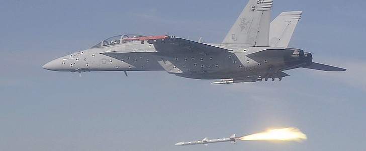F/A-18F Super Hornet firing AIM?120D-3 missile