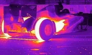 F1 Car Doing Donuts, the Thermal Camera Hot View