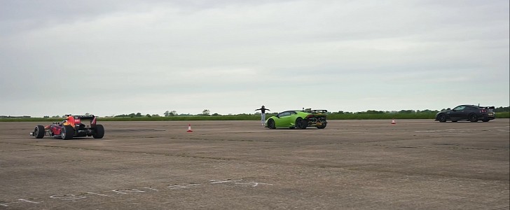 F1 Car v 1200hp Lamborghini v 1300hp GT-R NISMO: DRAG RACE