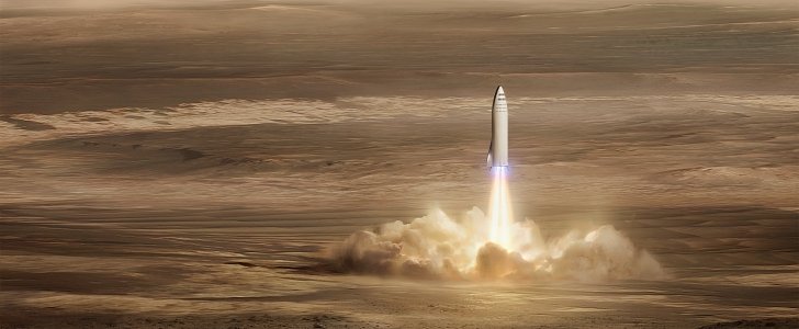 Big Falcon Ship taking off from Mars - SpaceX rendering 