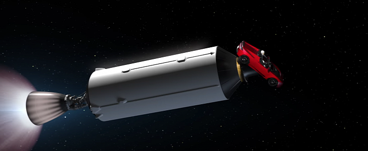 Tesla Roadster heading for Mars in Falcon Heavy animation