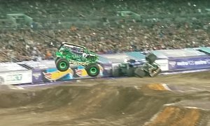 Famous Monster Truck Grave Digger Crashes After Failed Backflip