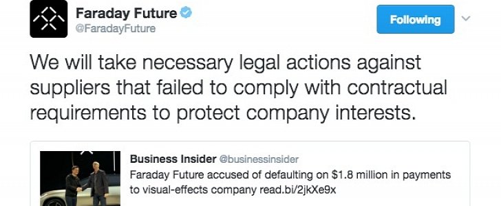 Faraday Future announces it will sue its supplier back