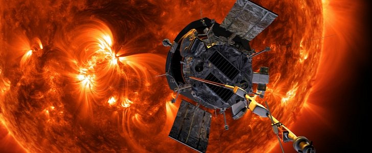 Illustration of the Parker Solar Probe approaching the Sun