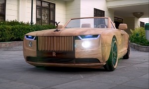 Father and Son Go for a Drive in Style in Gorgeous, Wooden Rolls-Royce Boat Tail