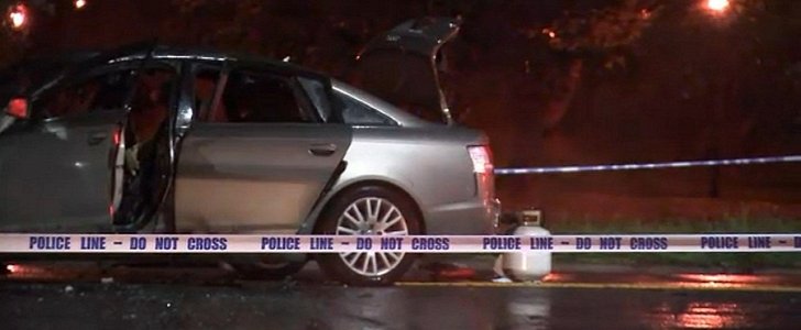 Audi A6 burns in Queens, NYC, with toddler chained inside