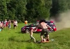 Father Saves His Son from Rally Car Drifting Out of Control: Defensive Spectating