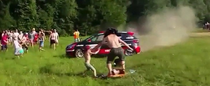Father Saves His Son From Rally Car Drifting Out Control