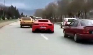 Ferrari 458 Drifting in the Street Is One Expensive Accident Waiting to Happen