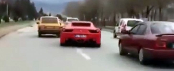 Ferrari drifting in the street