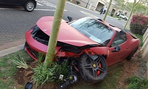 Ferrari 458 Spider Crashes into a House then a Tree in a South African Residential Complex