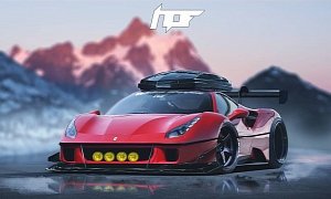 Ferrari 488 GTB Gets Roof Box and Rallying Lights in "Winter Beater" Rendering