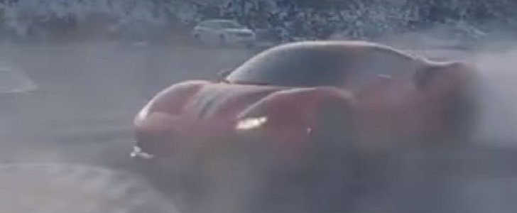 Ferrari 488 Pista Does Donuts in Parking Lot