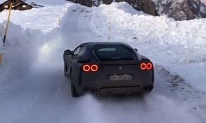 Ferrari 812 Superfast Plays Winter Sports in the Italian Alps, Drifts Aplenty