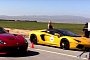 Ferrari F12 vs. Lamborghini Aventador Roadster, the Atmospheric V12 Drag Race