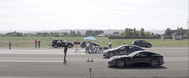Ferrari F12 vs. Tesla Model S P100D drag race