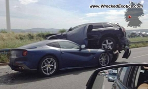 Ferrari F12 Wedges under Audi Q5 in Autobahn Crash