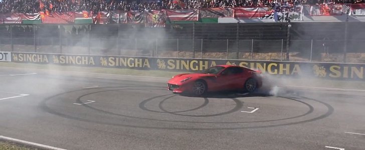 Ferrari F12tdf doing donunts