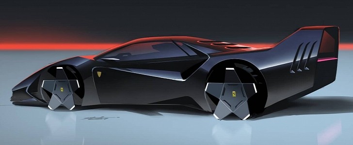 Ferrari F40 futuristic restomod sketch rendering
